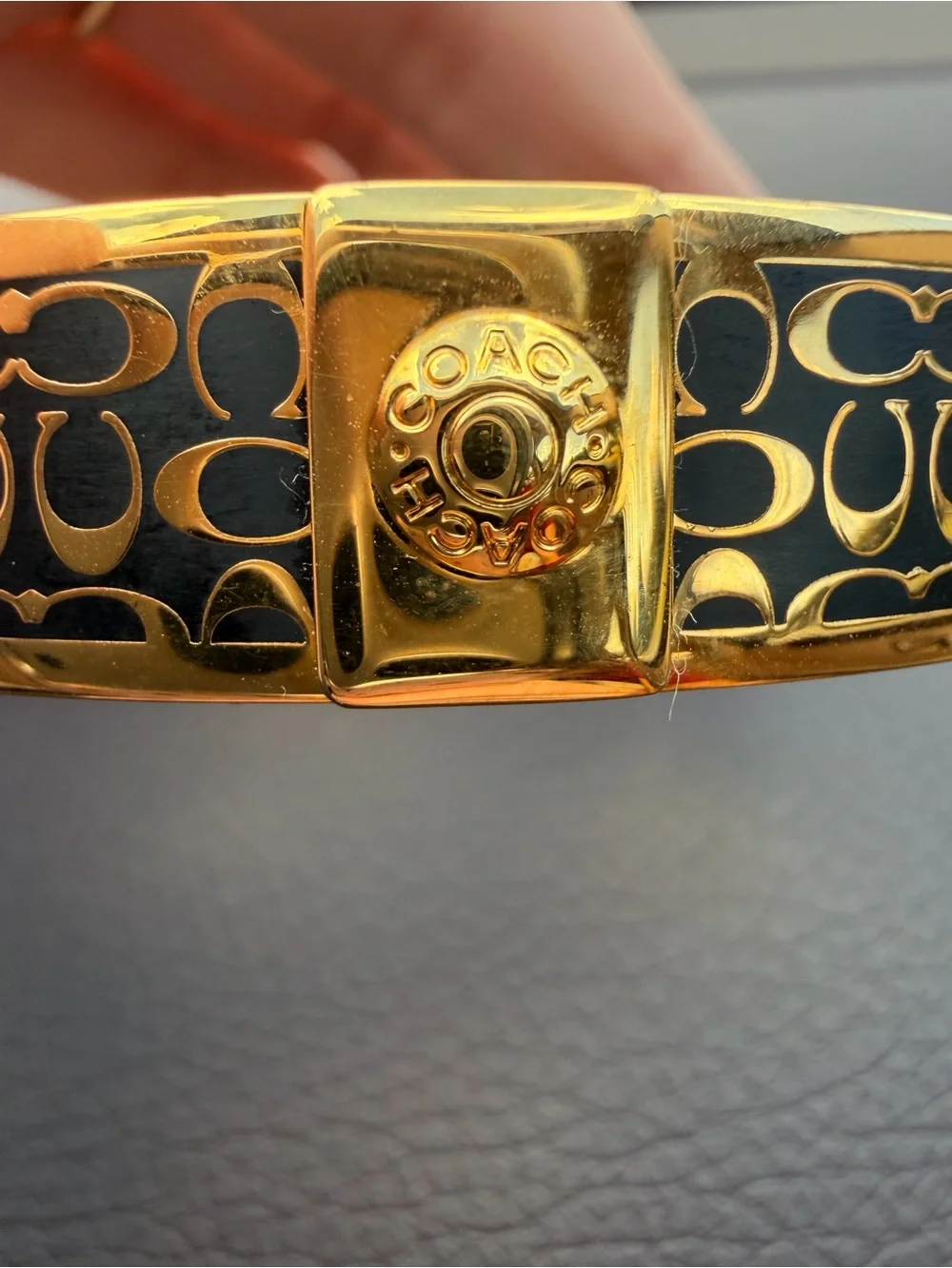 Coach Gold-Tone Bracelet with Black Enamel Signature Pattern